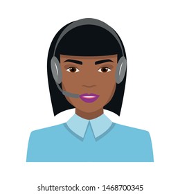 Cute afro american call center operator in blue shirt