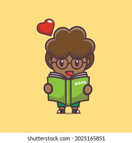 cute afro boy cartoon character back to school. cute vector design character. Vector isolated flat illustration for poster, brochure, web, mascot, sticker, logo and icon.