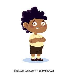 cute afro boy character with folded arms cartoon vector illustration vector illustration