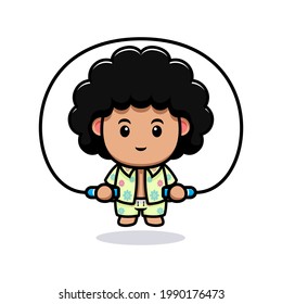 cute afro boy workout cartoon illustration