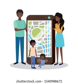 cute afro family members with smartphone vector illustration design