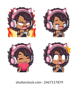 Cute afro hair gamer girl icon set suitable for logo, sticker, badges and streamer.