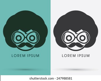 Cute Afro head with mustache and glasses , logo, symbol, icon, graphic, vector .