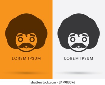 Cute Afro head with mustache , logo, symbol, icon, graphic, vector .