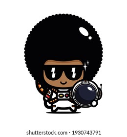 cute afro wearing astronaut costume