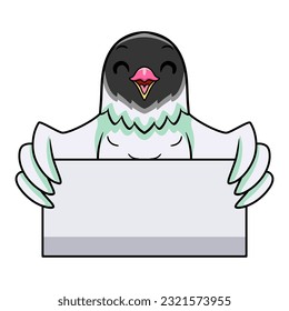 Cute agapornis malta lovebird cartoon holding blank sign