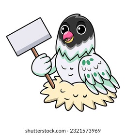 Cute agapornis malta lovebird cartoon holding blank sign