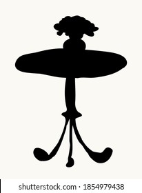 Cute aged circular curve carve shape stylish leg base pencil object. Outline black ink pen hand drawn logo pictogram emblem. Ancient art doodle print on light paper text space backdrop. Close up view