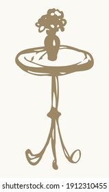 Cute aged circular curve carve shape stylish leg base pencil object. Outline black ink pen hand drawn logo pictogram emblem. Ancient art doodle print on light paper text space backdrop. Close up view