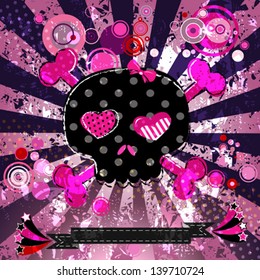 cute aggressive girlish skull in vector