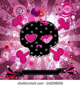 cute aggressive girlish skull in vector