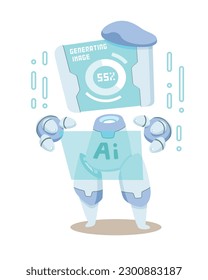 Cute AI artist robot generating image cartoon illustration