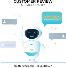 A cute AI chatbot for support, a digital rating system for virtual customer service and instant assistance. Online conversation with a chatbot, AI-powered CRM. The customer rates the company's service