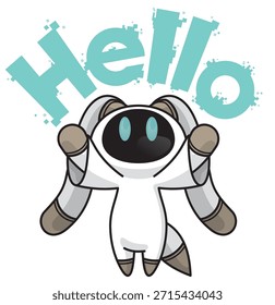 A cute AI robot character saying hello