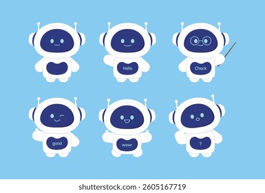 Cute AI robot character set with various poses