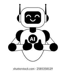 Cute ai robot character shows thumbs up