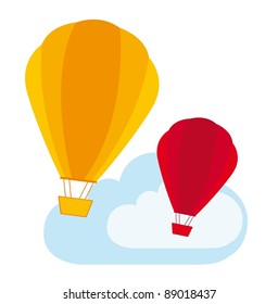 cute air balloons over  clouds. vector illustration