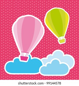 cute air balloons over clouds, background. vector