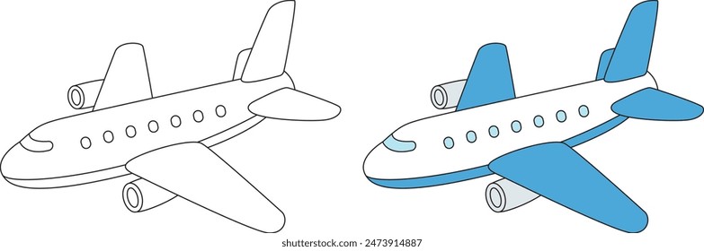 Cute Air Plane vector illustration coloring page for kids