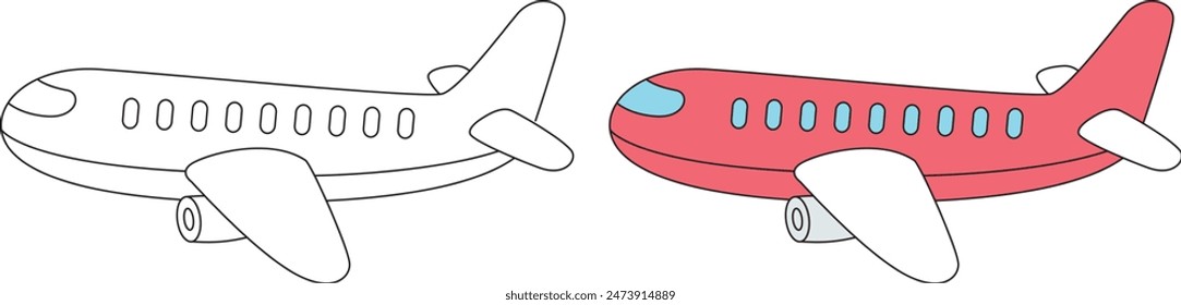 Cute Air Plane vector illustration coloring page for kids