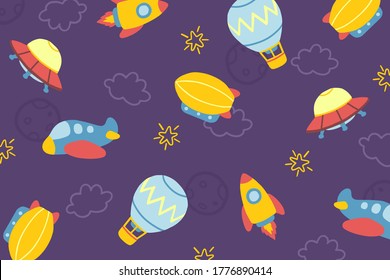 Cute air transportation airplane's seamless pattern