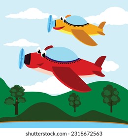 cute airplane 2 cartoon vector By lodod