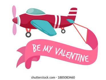 Cute Airplane Caring Valentine Banner In Sky