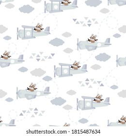 cute airplane cartoon seamless pattern print surface design illustration