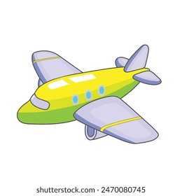 Cute airplane cartoon vector drawing, yellow, green, cyan and blue colors