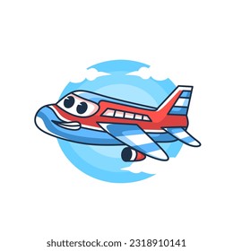 cute airplane cartoon.fast flight.vector illustration of interstate transportation.white background