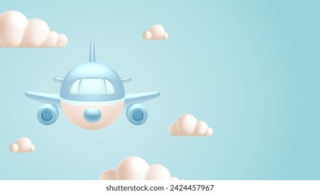 Lindo avión volando en el cielo arte 3d con hermosa ilustración vectorial de fondo