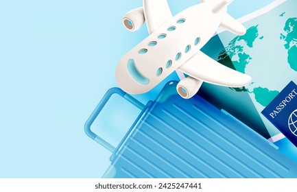 Lindo avión volando en el cielo arte 3d con hermosa ilustración vectorial de fondo