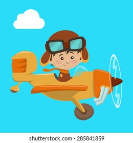 Cute airplane with kid aviator