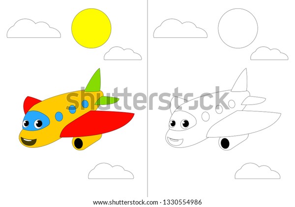 Cute Airplane On Sky Coloring Book Stock Vector Royalty Free