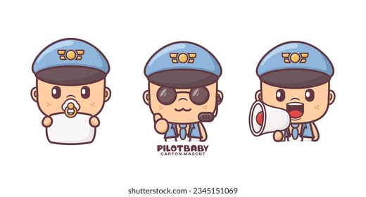 cute airplane pilot baby cartoon mascot. vector illustrations with outline style.