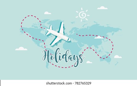 Cute airplane with text Holidays