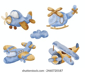 Cute Airplane Watercolor Baby Set