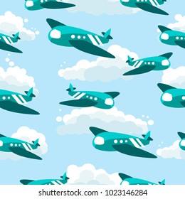 Cute airplane's seamless pattern