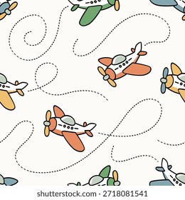 Aviões bonitos Padrão sem emenda para crianças Fundo e Design de tecido