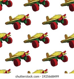 cute airplane's seamless pattern. Yellow plane seamless background. Vector illustration