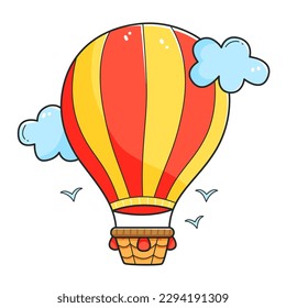 Cute airship in cartoon doodle style. Vector transport isolated illustration.