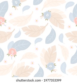 cute airy pattern with feathers. delicate pastel background. bohemian texture. boho illustration