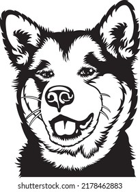 Cute akita head drawing face silhouette art for dog lover