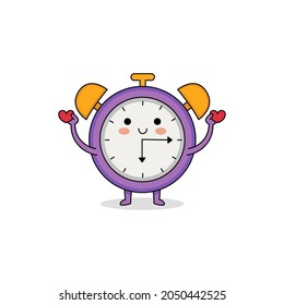 Cute alarm clock cartoon character spreading love