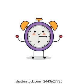 Cute alarm clock cartoon character spreading love doodle