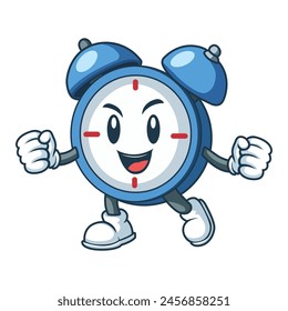 cute alarm clock cartoon character blue color vector illustration template design