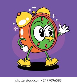 cute alarm clock cartoon characters with doodle art style