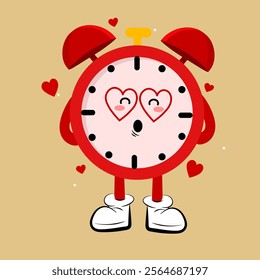 Cute Alarm Clock Clipart Vector wearing love glasses, Cute clock cartoon mascot wearing love glasses perfect to valentine greeting card, sticer, mascot, icon