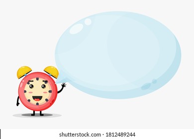 Cute alarm clock mascot with bubble speech