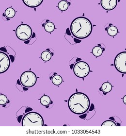 cute alarm clock vector seamless pattern on a lilac background